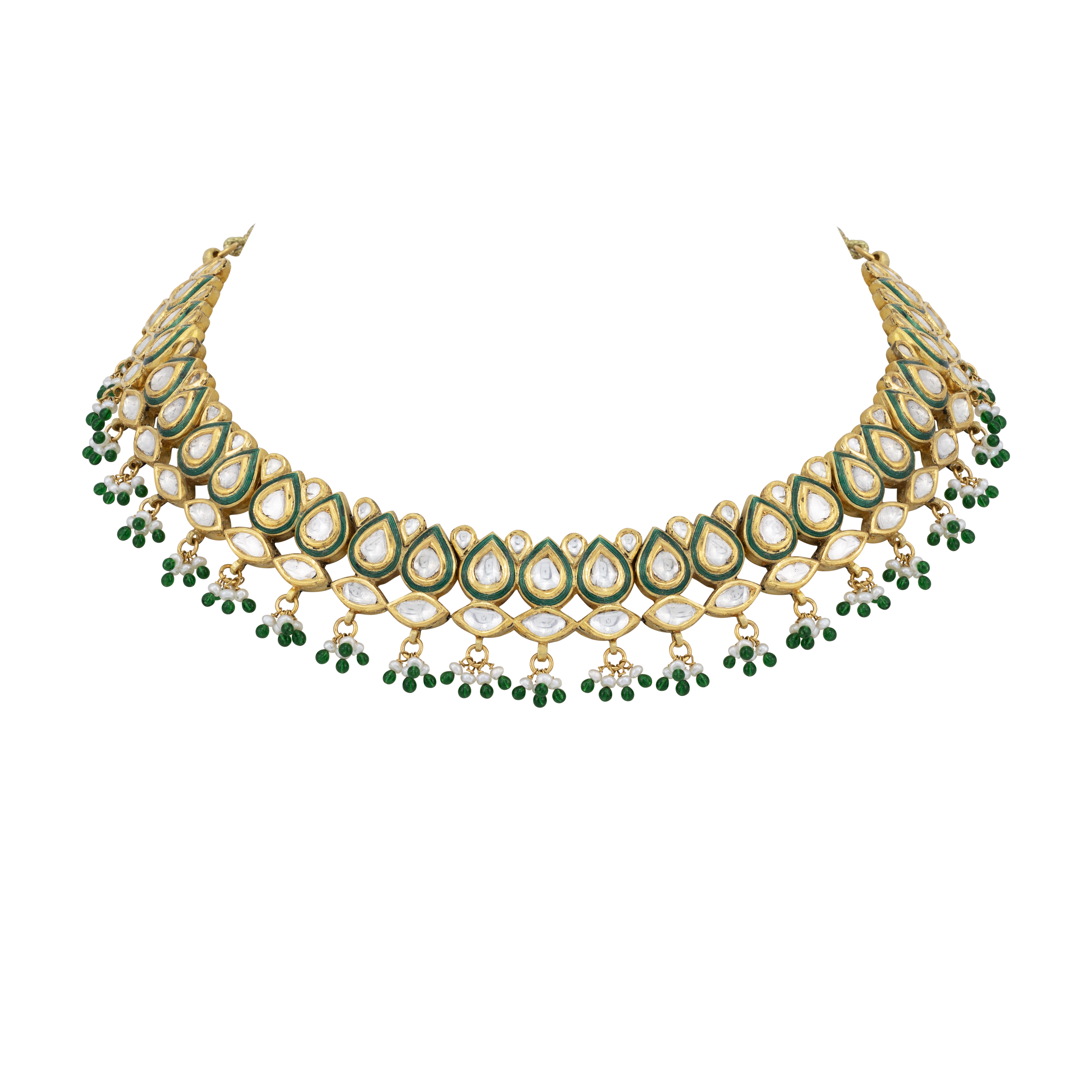 Emerald Enamel Polki Necklace with Pear Motif Detailing